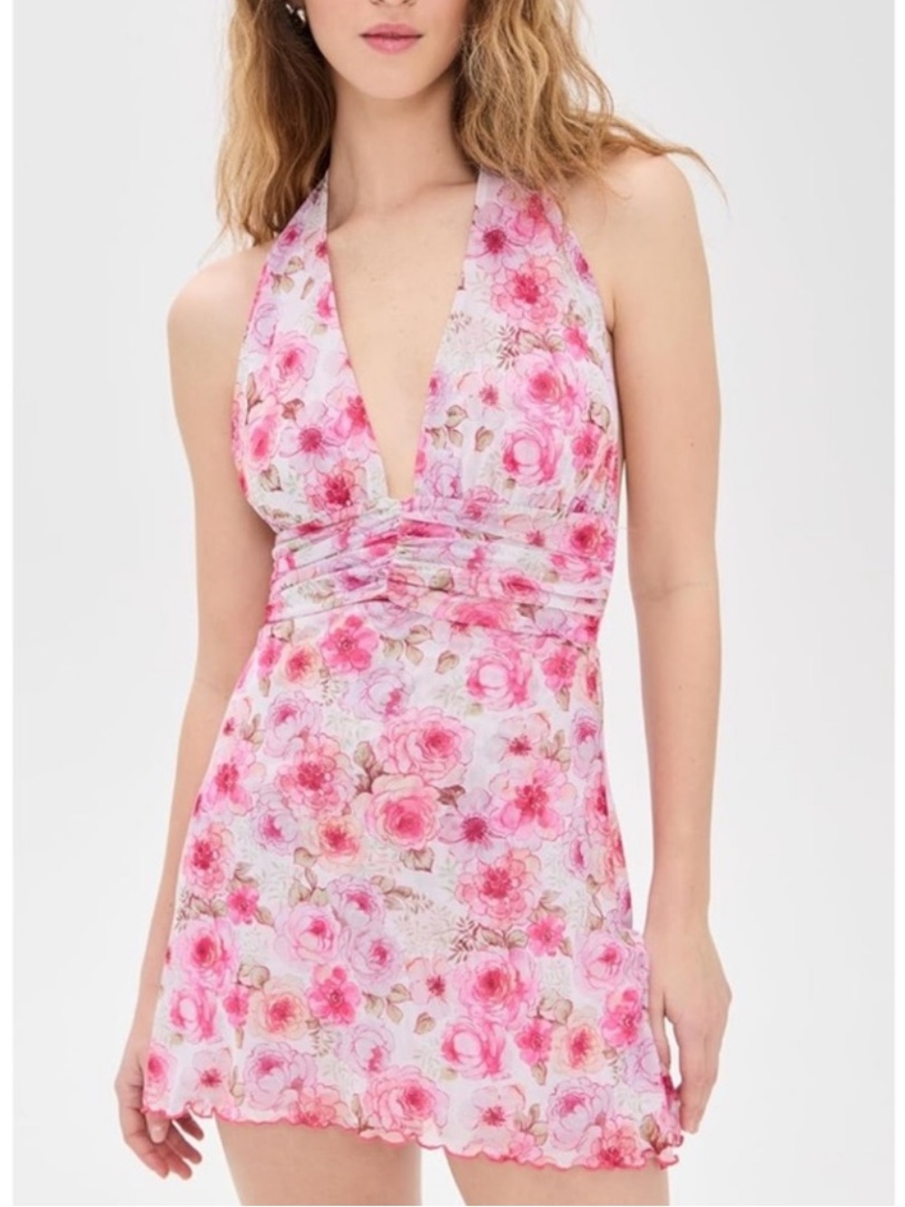 RESA Glint Floral Tie-Back Halter Mini Dress, NEW